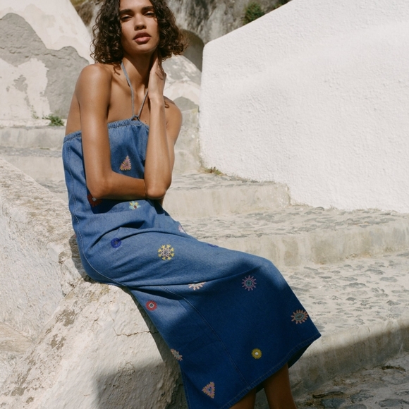 NWT Embroidered MIDI Denim Dress - 3798/002 - Picture 3 of 16